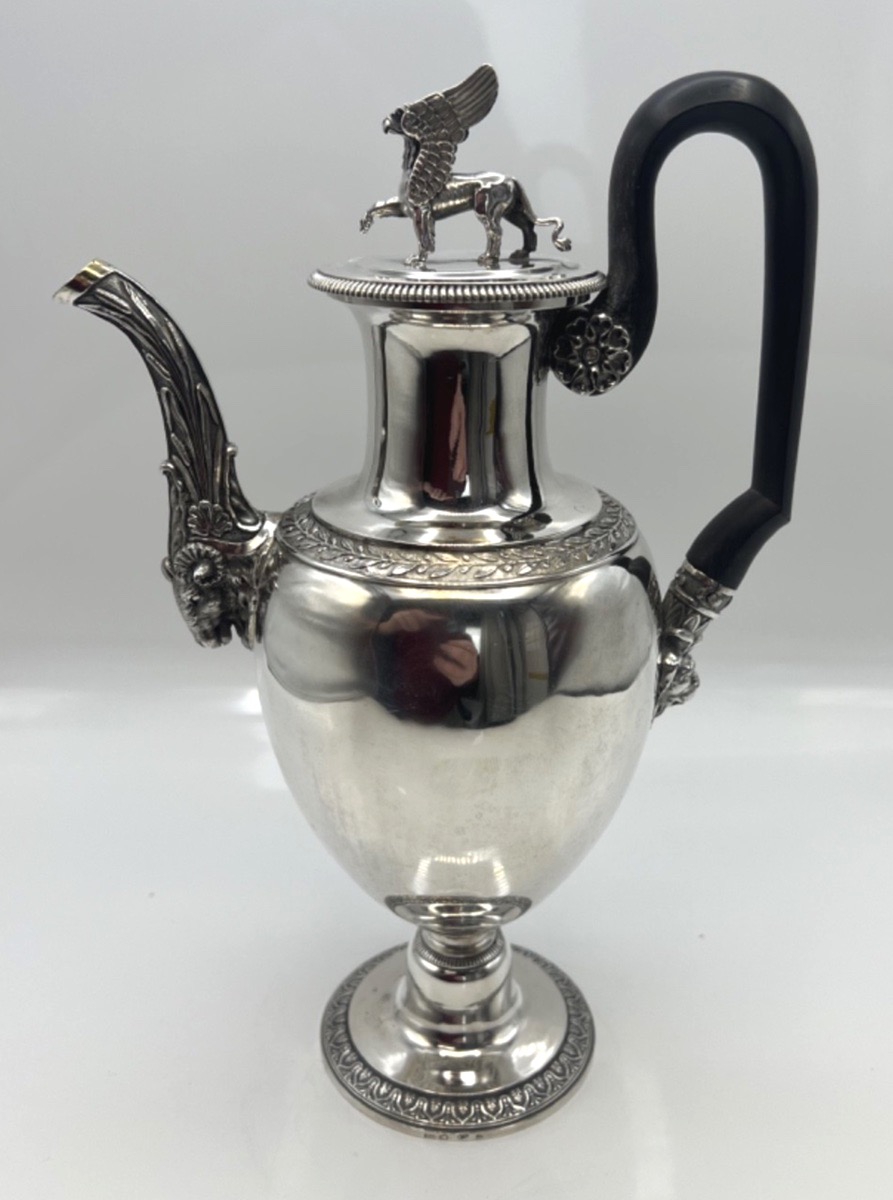 19th-century Solid Silver Coffee Pot With Animal Motifs