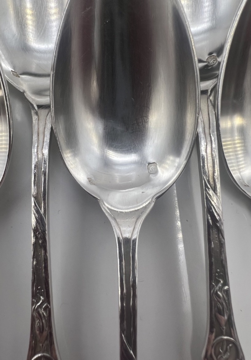 12 cuillères à café en argent massif art nouveau-photo-3