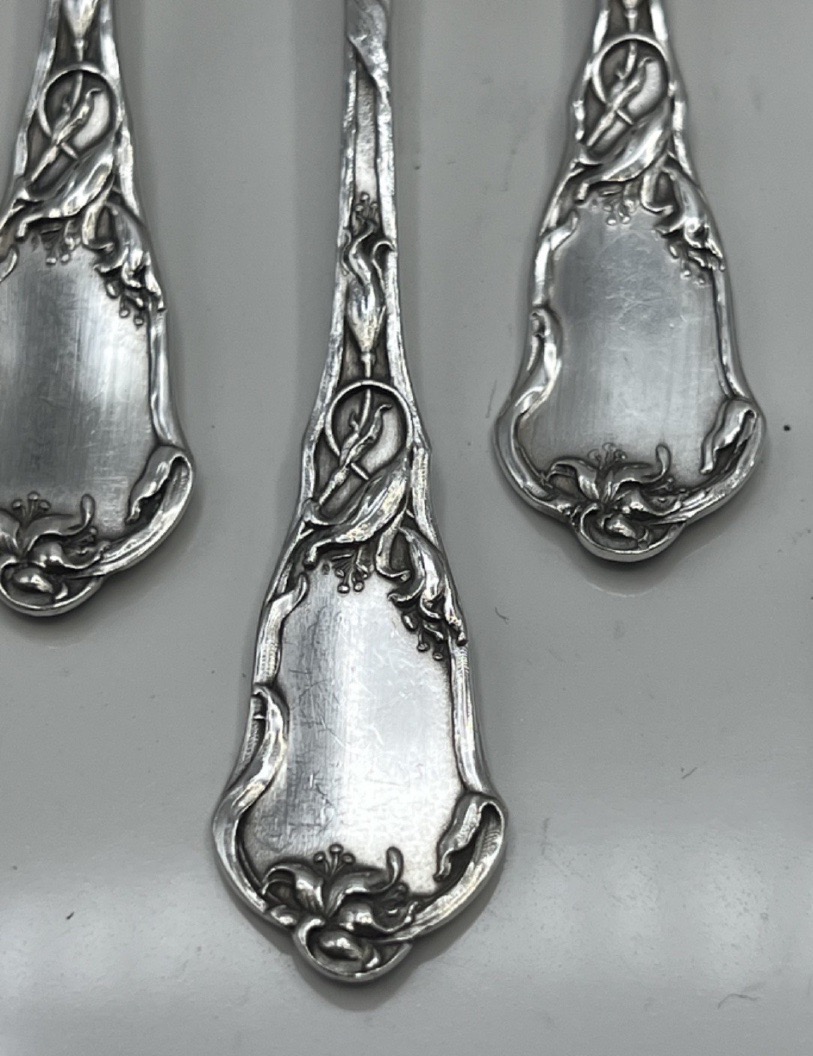 12 cuillères à café en argent massif art nouveau-photo-1