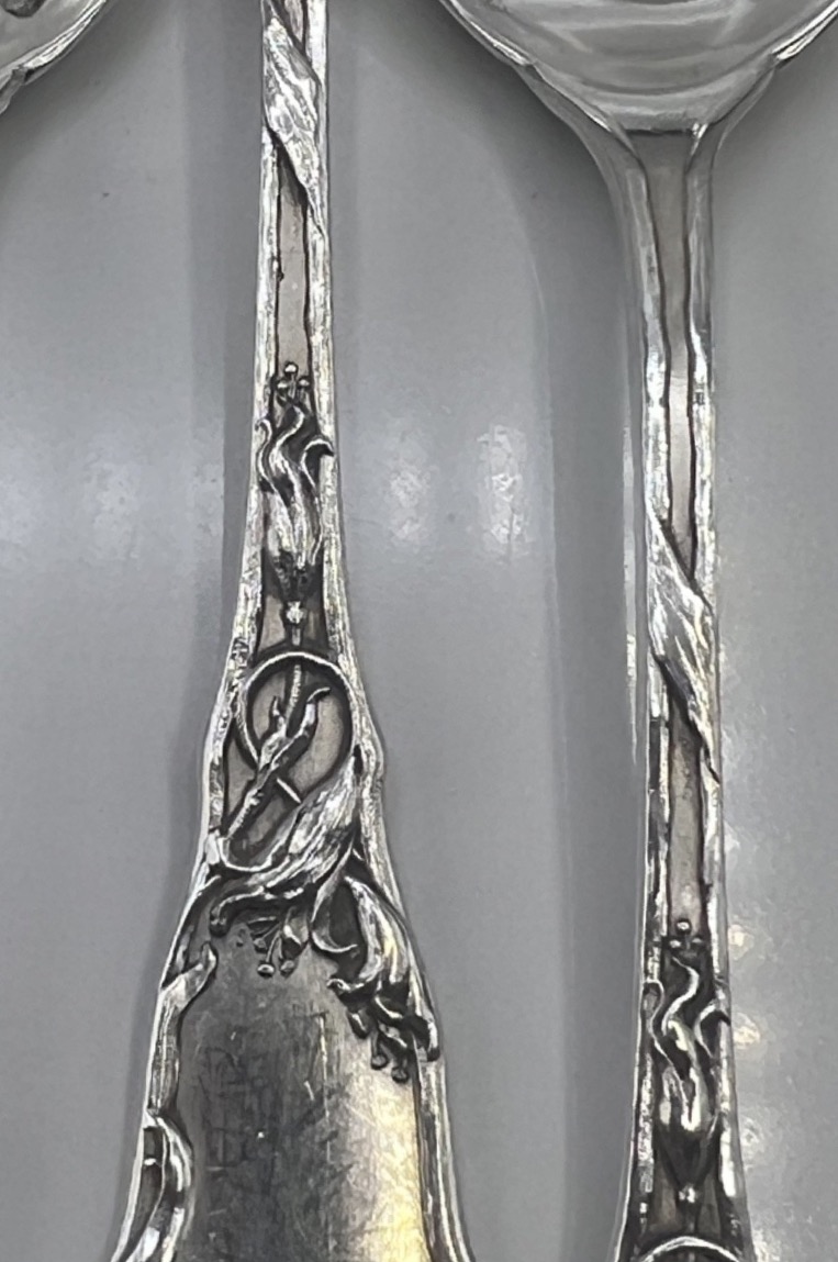 12 cuillères à café en argent massif art nouveau-photo-2