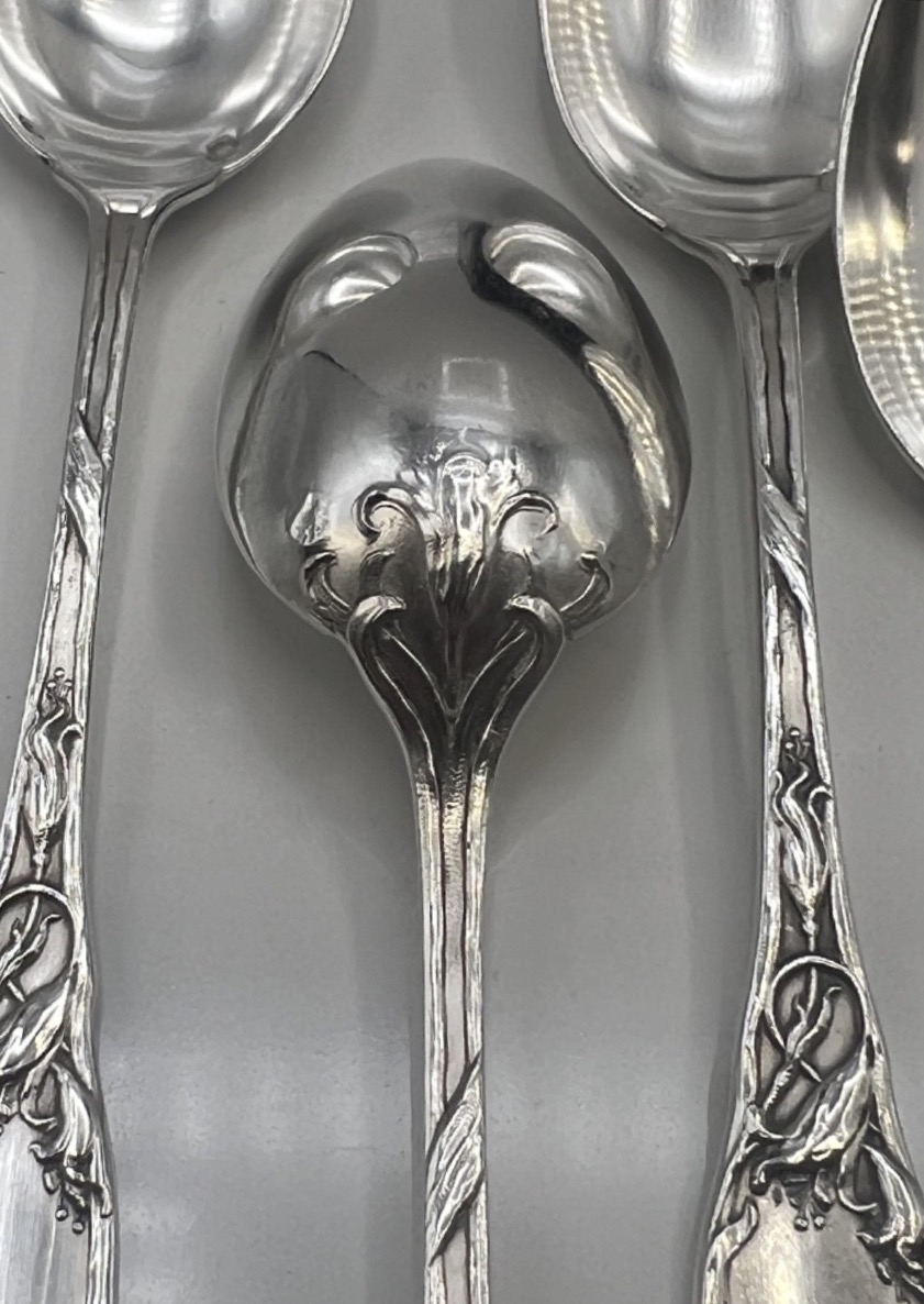 12 cuillères à café en argent massif art nouveau-photo-3