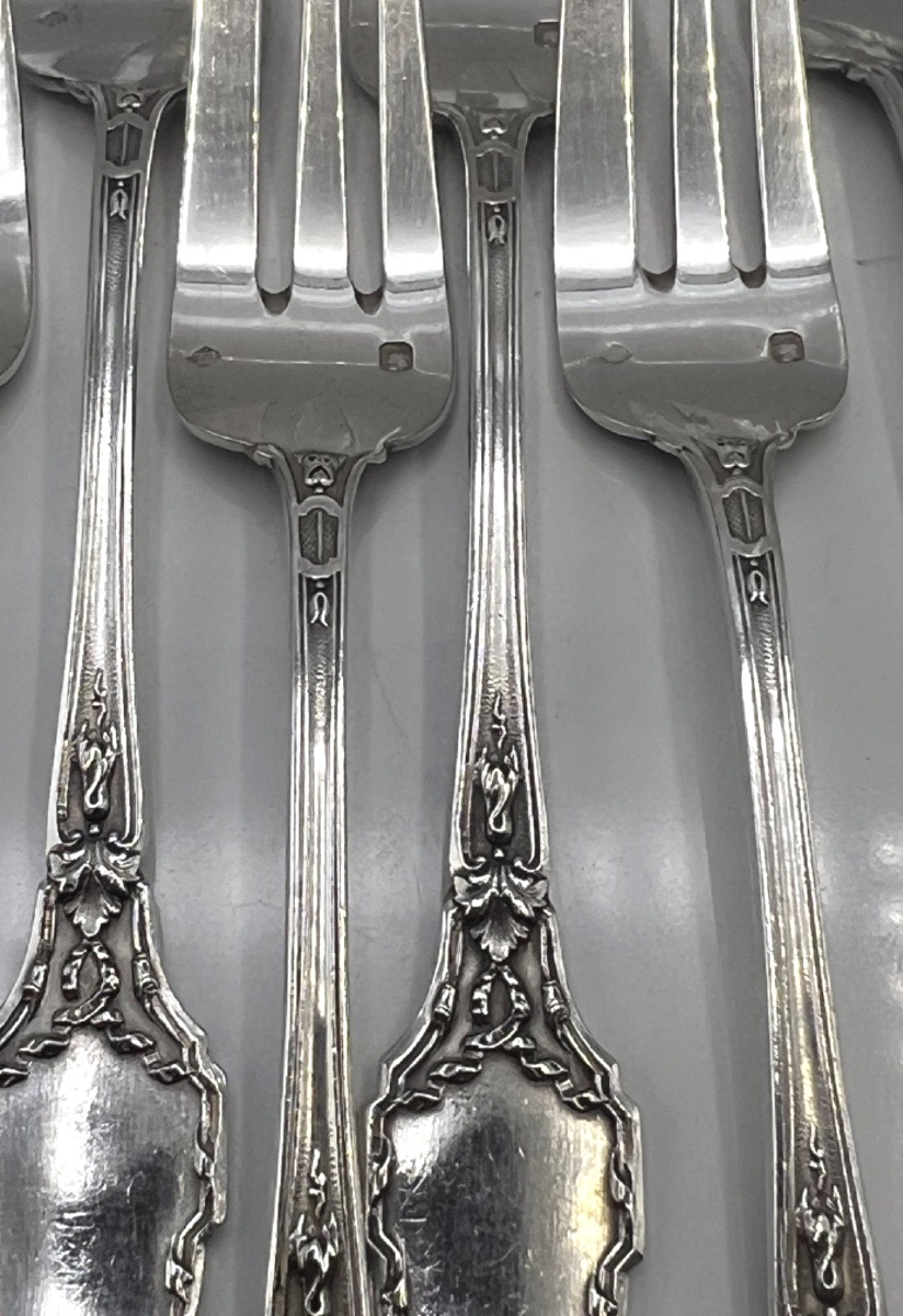 Set Of 12 Solid Silver Cake Forks By Ernest Combeau-photo-2