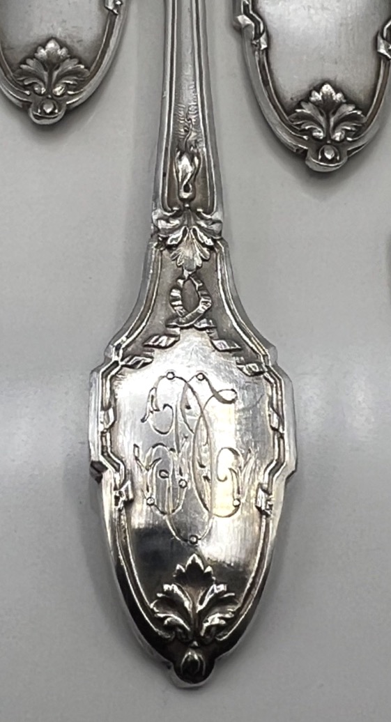 Set Of 12 Solid Silver Cake Forks By Ernest Combeau-photo-4