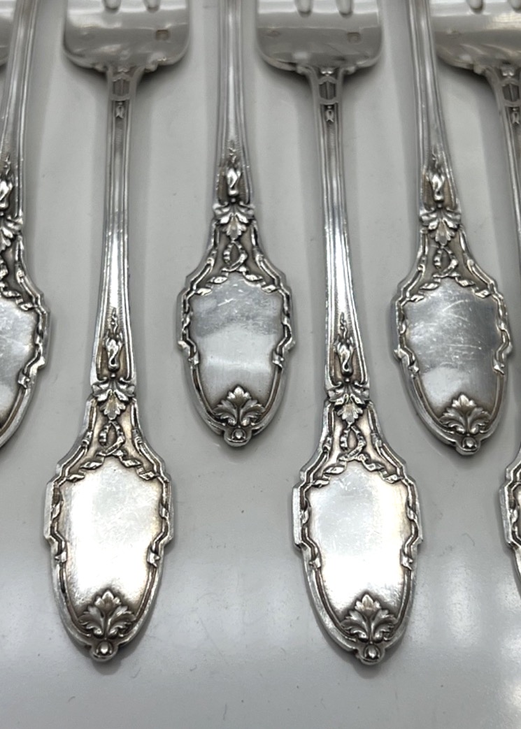 Set Of 12 Solid Silver Cake Forks By Ernest Combeau-photo-1