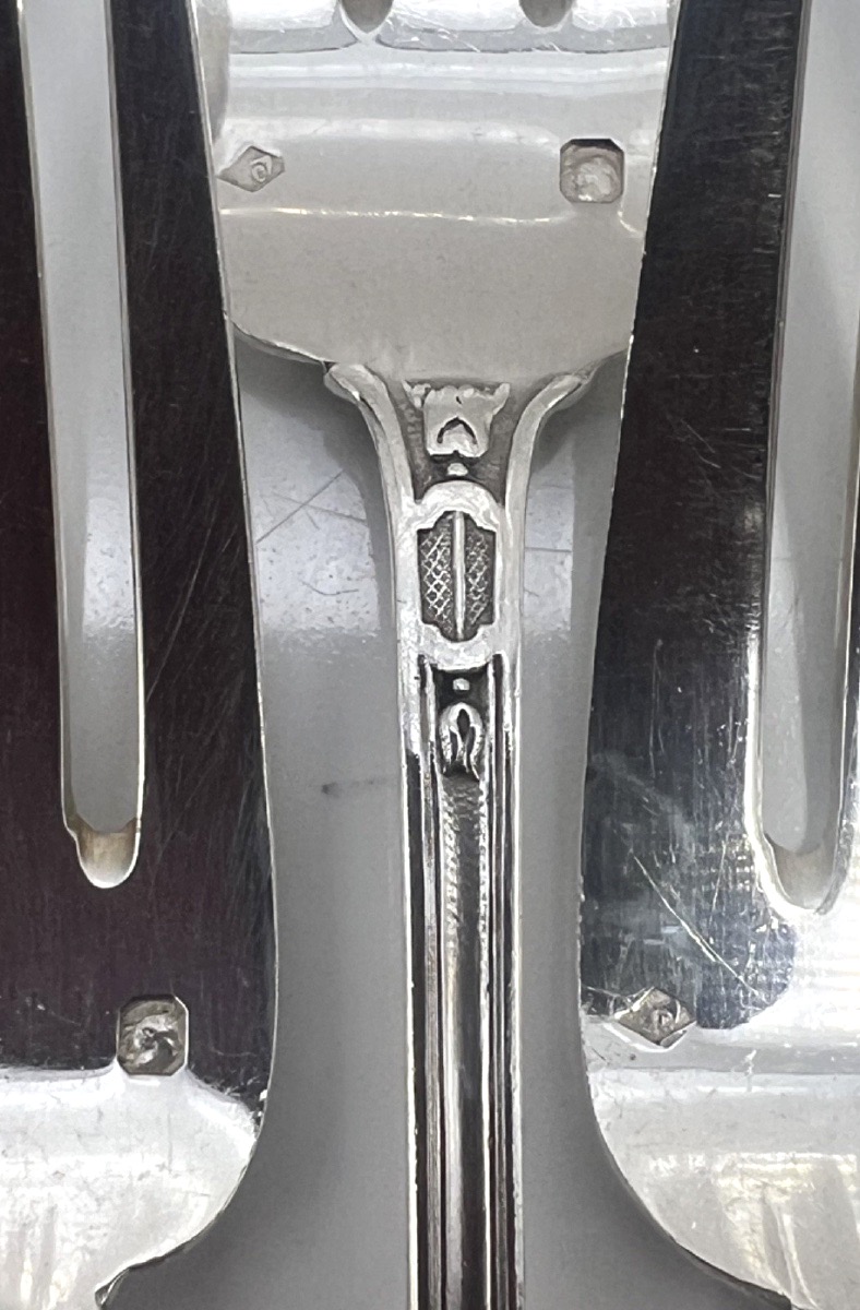 Set Of 12 Solid Silver Cake Forks By Ernest Combeau-photo-3
