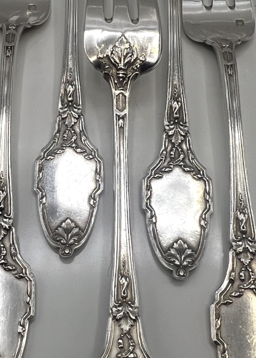 Set Of 12 Solid Silver Cake Forks By Ernest Combeau-photo-4