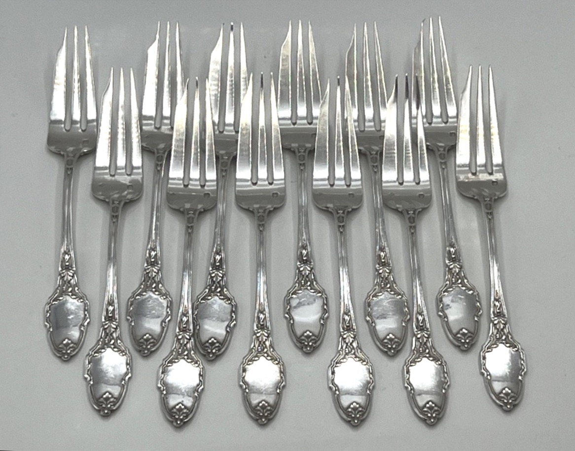 Set Of 12 Solid Silver Cake Forks By Ernest Combeau