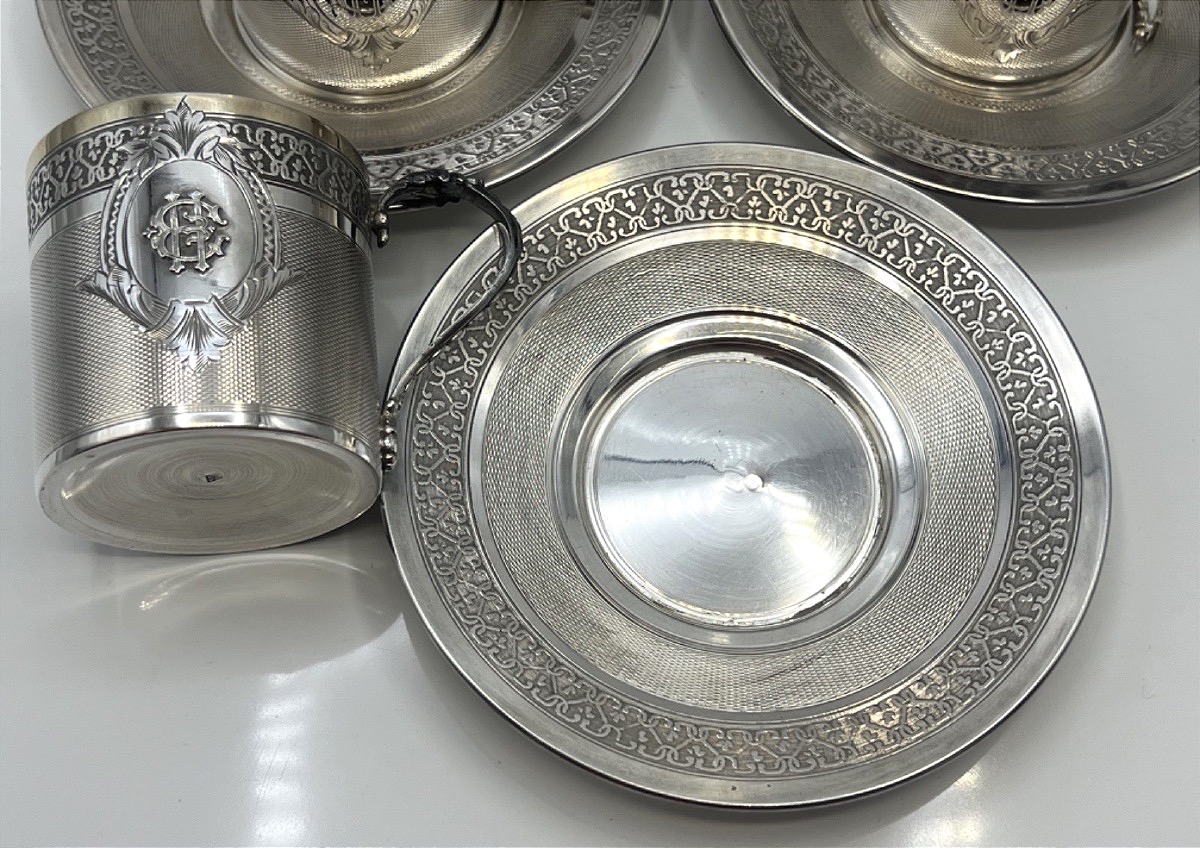 Suite de 6 tasses à café en argent massif et vermeil par Boivin-photo-5