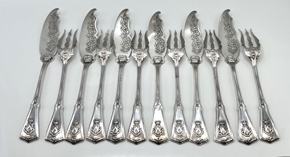 Suite de 6 couverts à poisson en argent massif par Henri Soufflot