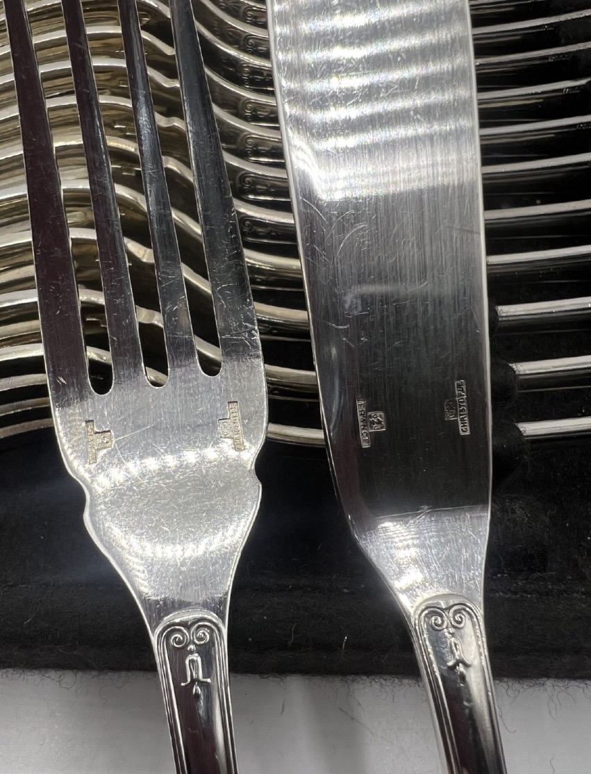 Set Of 6 Malmaison Christofle Fish Cutlery Pieces-photo-2