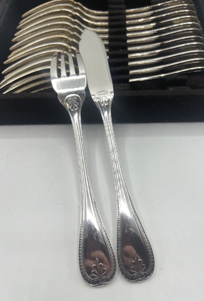 Set Of 6 Malmaison Christofle Fish Cutlery Pieces-photo-1