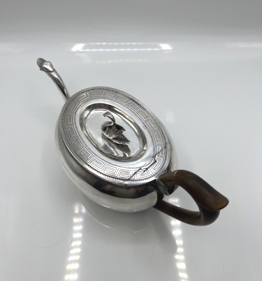 Oval Teapot Made Of Solid Silver-photo-4