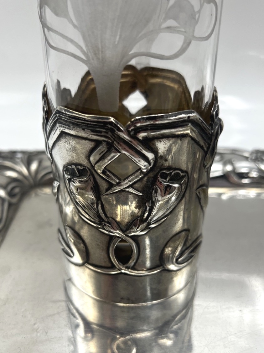 Service à liqueur en verre et argent massif, 8 pièces-photo-1