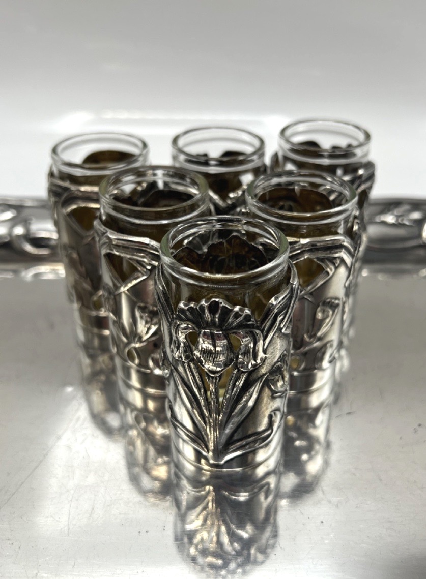 Service à liqueur en verre et argent massif, 8 pièces-photo-4