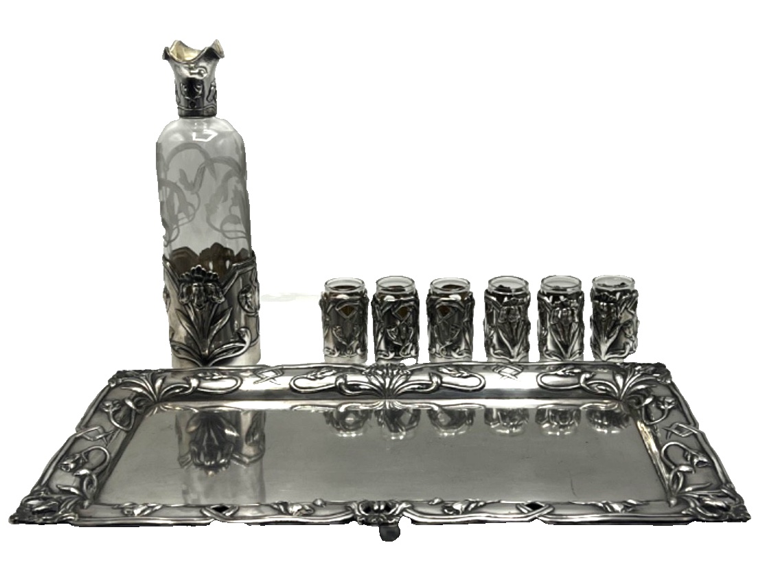 Service à liqueur en verre et argent massif, 8 pièces-photo-6