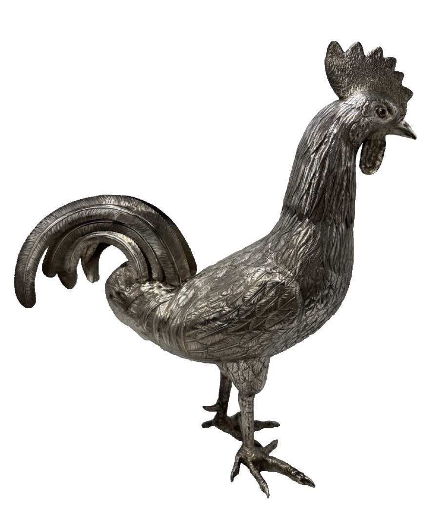 Statue Of A Rooster Made Of Solid Silver-photo-2