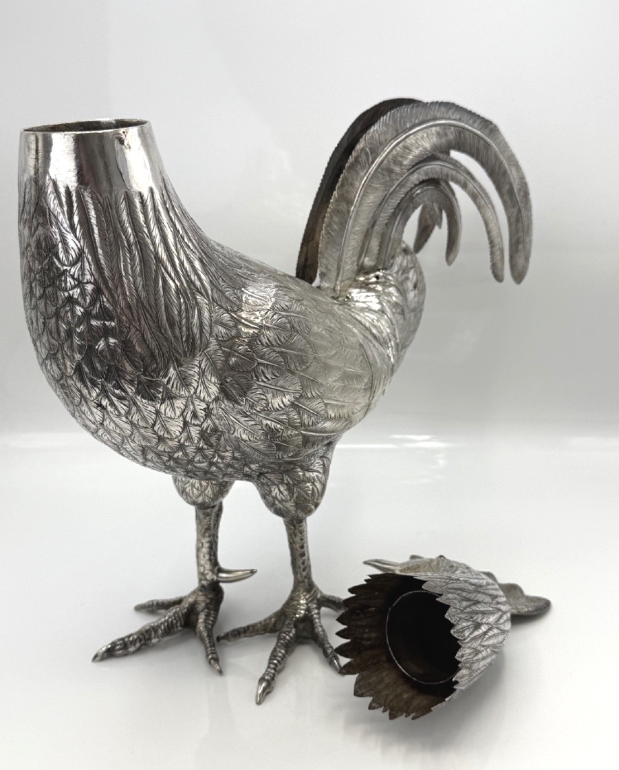 Statue Of A Rooster Made Of Solid Silver-photo-2