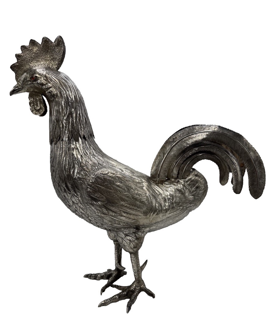 Statue Of A Rooster Made Of Solid Silver
