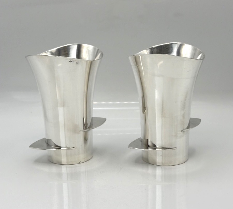Paire de timbales en argent massif style Art Déco par Puiforcat-photo-2