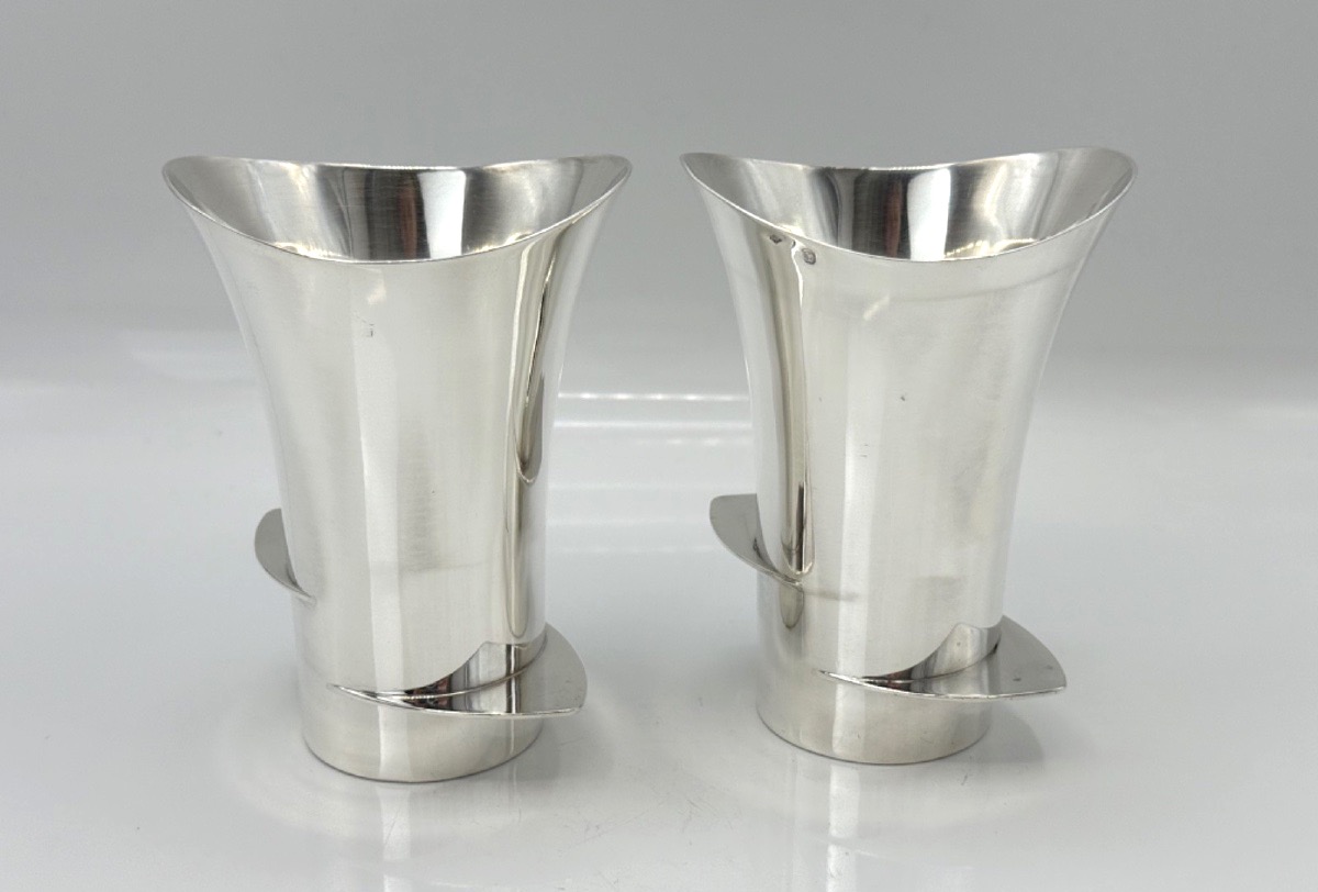 Paire de timbales en argent massif style Art Déco par Puiforcat-photo-3