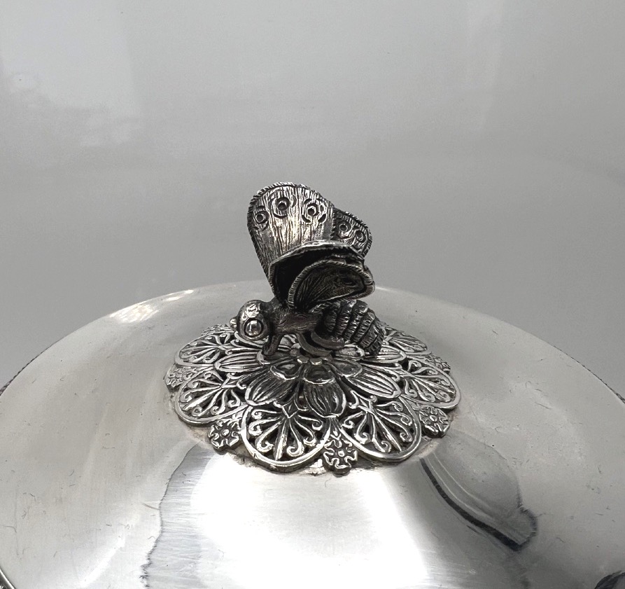 Drageoir quadripode en argent massif et cristal taillé, 19ème siècle-photo-1