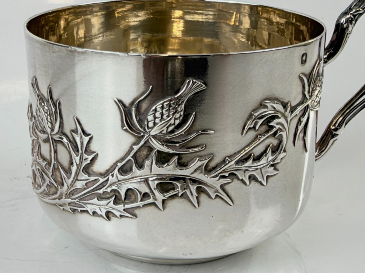 Tasse et sous-tasse en argent massif Art Nouveau-photo-4
