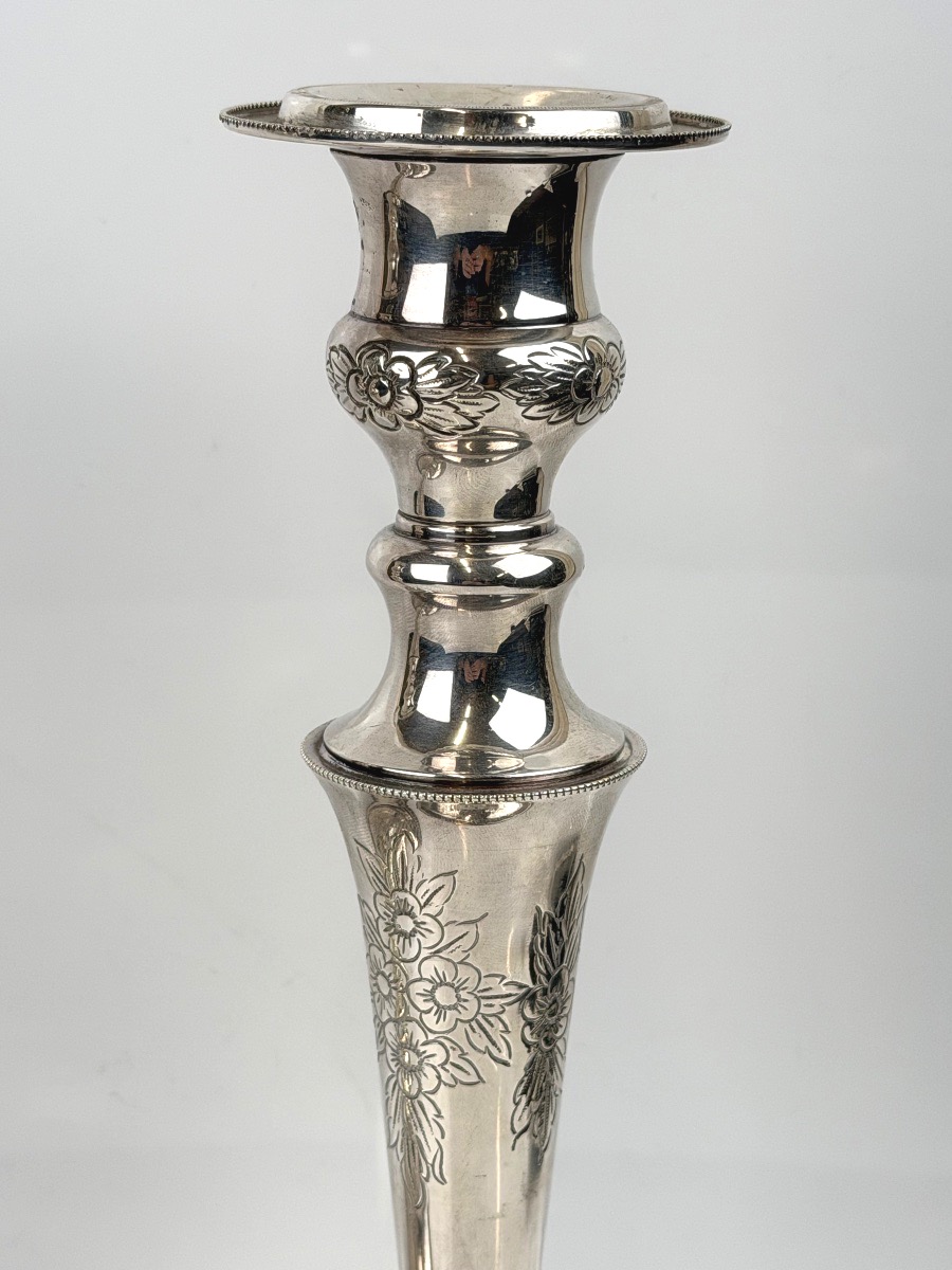 Paire de bougeoirs en argent massif par Odiot-photo-4