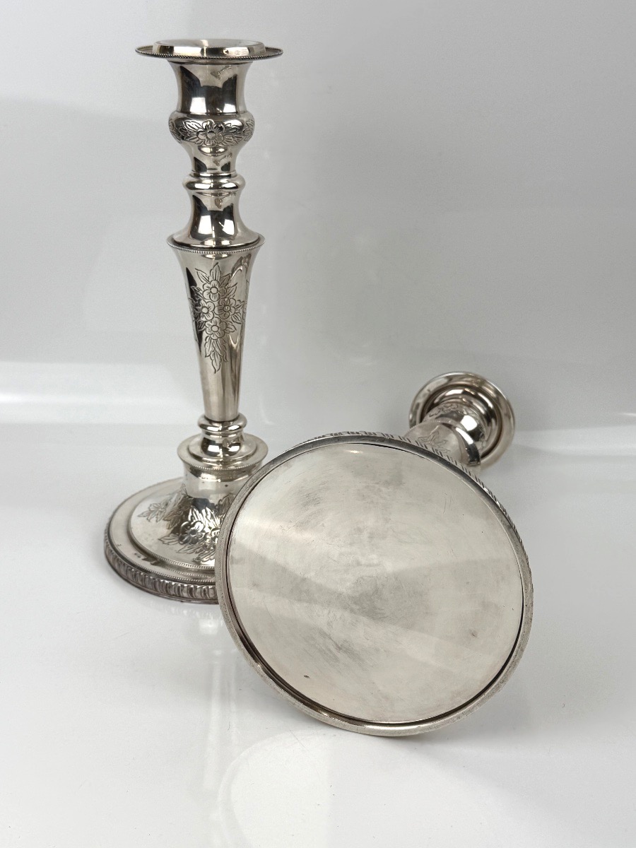 Paire de bougeoirs en argent massif par Odiot-photo-5