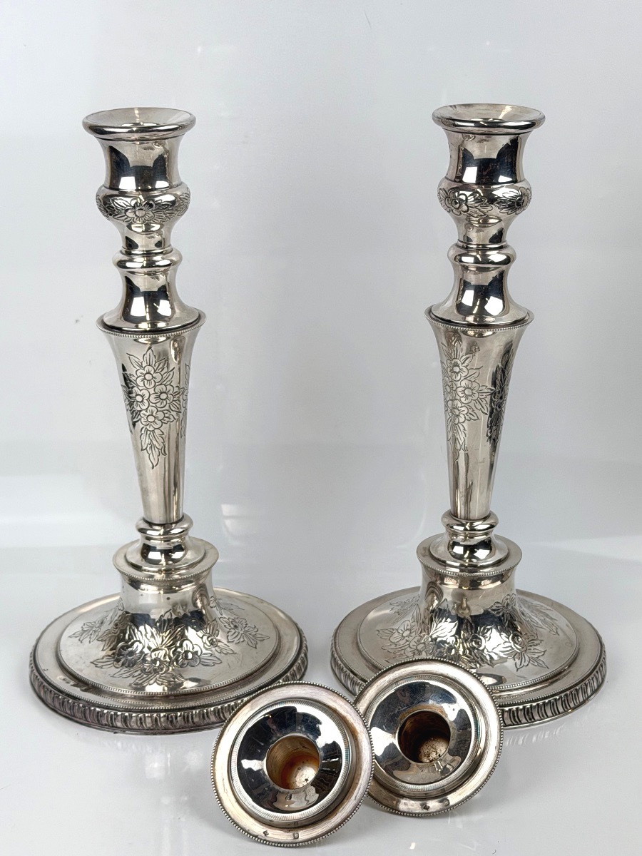 Paire de bougeoirs en argent massif par Odiot-photo-7