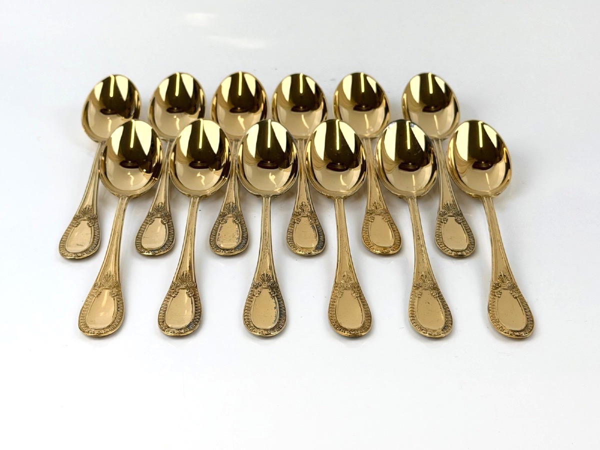 12 Vermeil Teaspoons By Hénin