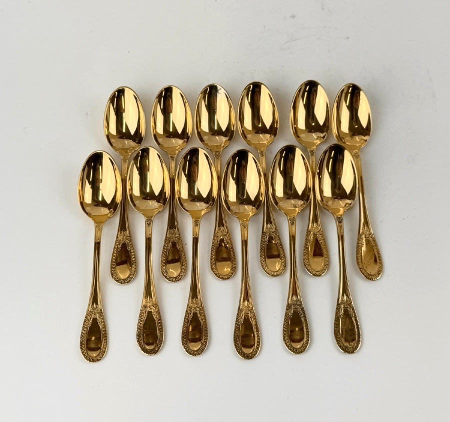 Set Of 12 Vermeil Mocha Spoons By Hénin-photo-4