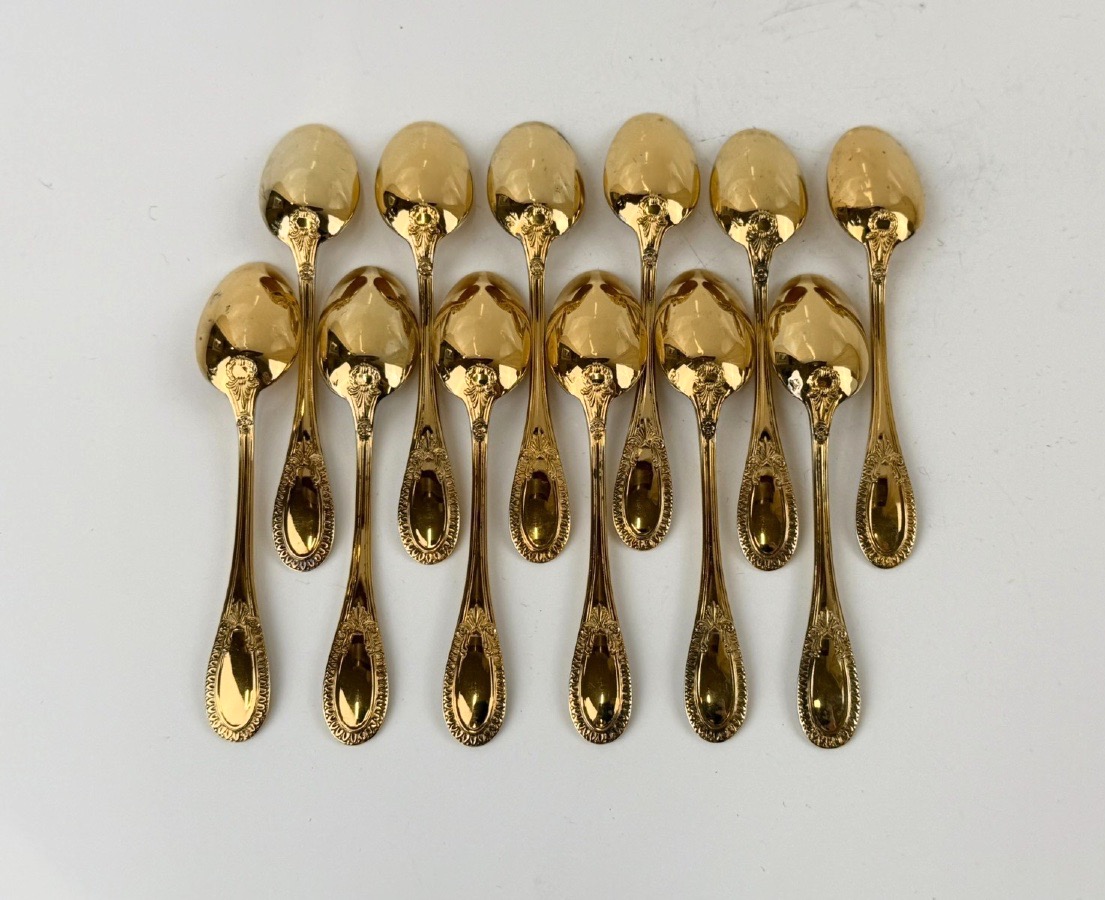 Set Of 12 Vermeil Mocha Spoons By Hénin-photo-1