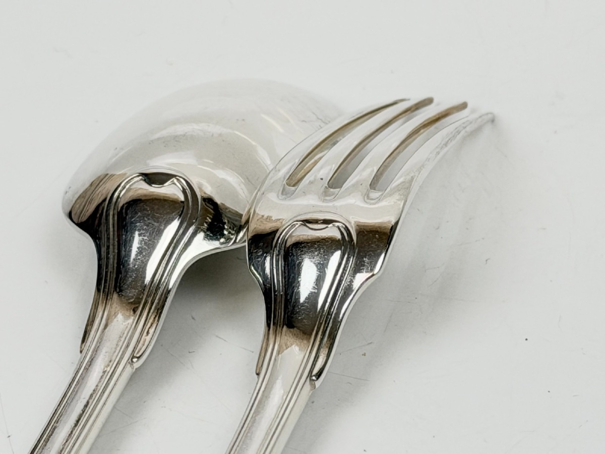 Set Of 12 Solid Silver Dessert Cutlery Pieces, Featuring A Coat Of Arms And A Seashell-photo-5