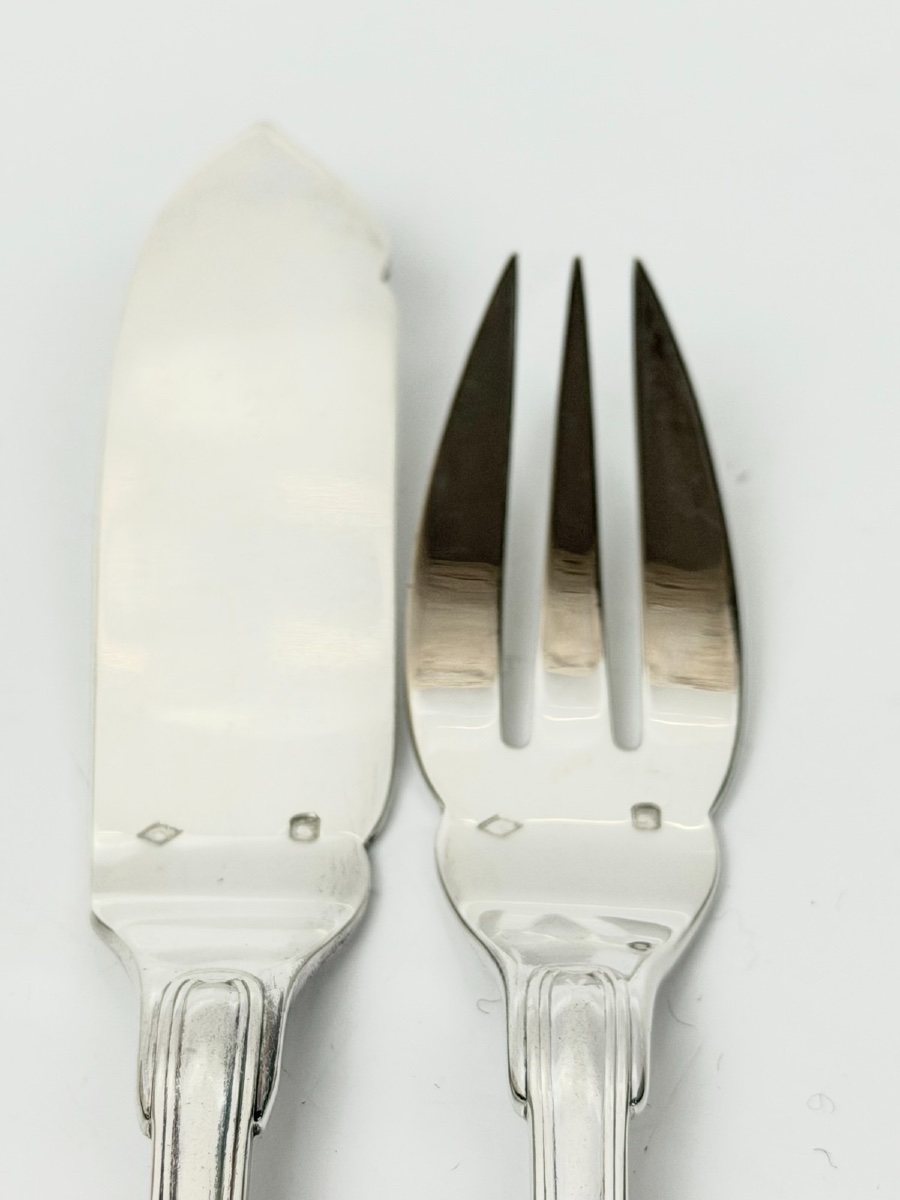26-piece Solid Silver Fish Serving Set, Coat Of Arms, Seashell-photo-1