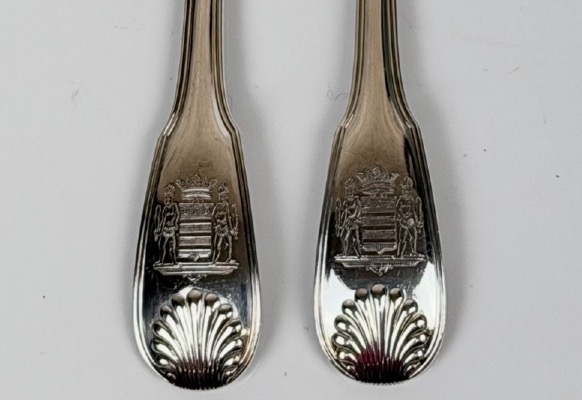 26-piece Solid Silver Fish Serving Set, Coat Of Arms, Seashell-photo-4