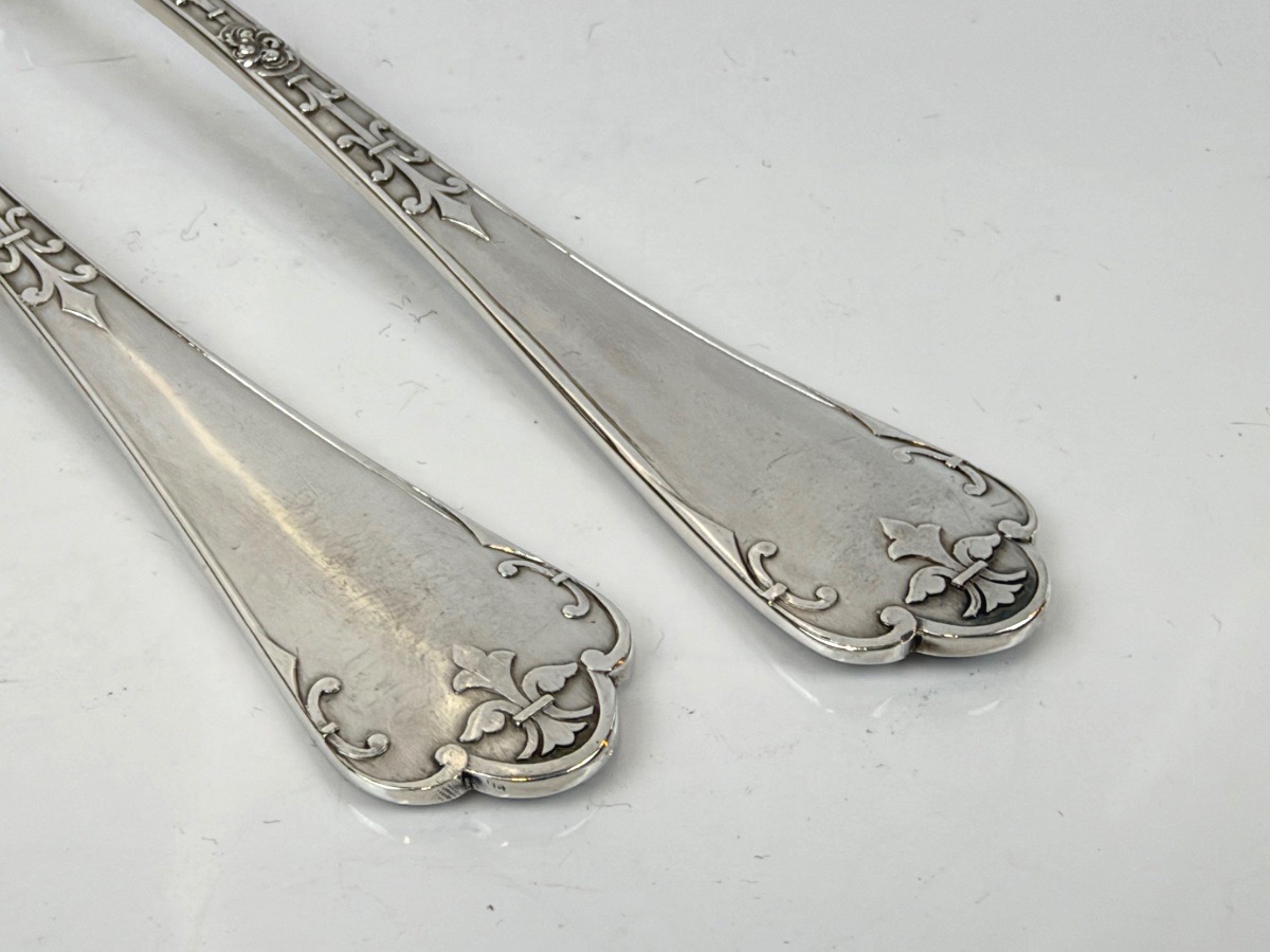 Set Of 6 Solid Silver Fish Cutlery Pieces, "fer De Lance" Design, By Christofle-photo-6