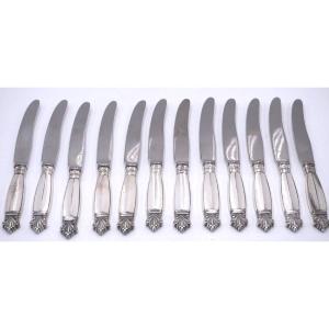 12 Dessert Knives Solid Silver Handle By Georg Jensen