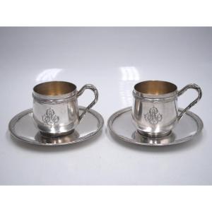 Pair Of Tea Cups In Sterling Silver And Vermeil