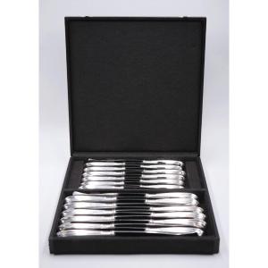 Set Of 24 Silver Handled Knives In Cross Shape By Puiforcat