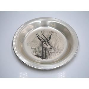 Plate In Sterling Silver, Gazelle Decor By Bernard Buffet