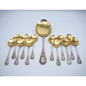 13-piece Ice Cream Set In Sterling Silver And Vermeil