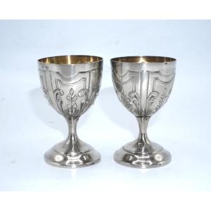 Paire de coquetiers en argent massif