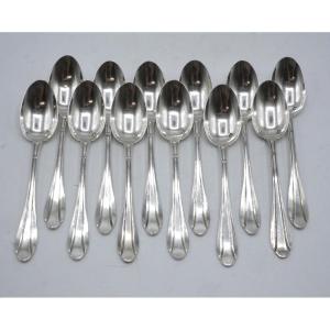 12 Art Deco Solid Silver Mocha Spoons