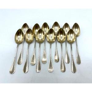 12 cuillères à café en argent massif et vermeil