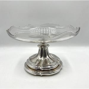 Coupe piédouche en cristal et argent massif par Keller
