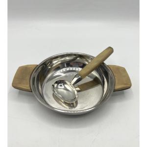 Solid Silver Porridge Plate And Spoon, Art Deco