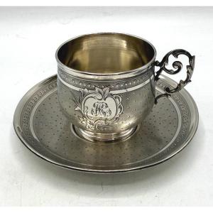 Tasse et sous tasse à café en argent massif par Hack et Hourdequin