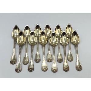 12 Vermeil Teaspoons With A Seashell Design