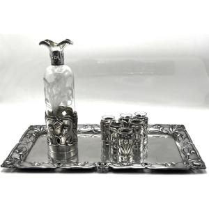 Glass And Solid Silver Liqueur Set, 8-piece