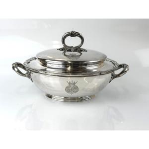 Solid Silver Covered Vegetable Dish, Coat Of Arms